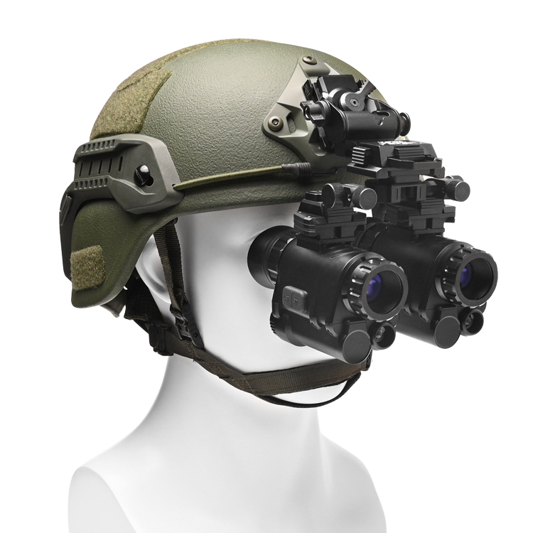 digital night vision monocular for hunting with helmet on a white background