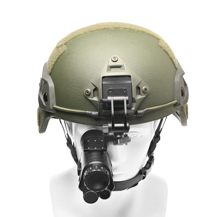 digital night vision monocular for hunting with helmet on a white background